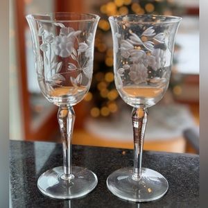 Vintage Etched Wine Glasses - set of 2